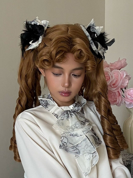 Rose & Bowknot Hairclips with Feather Detail - Magic Skirt Cat
