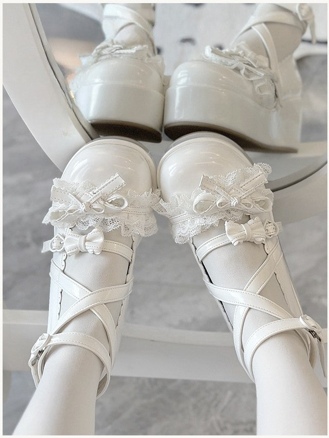 Sweet Lolita Platform - Buckles Heart Shoes White