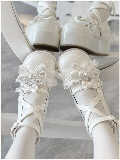 Sweet Lolita Platform - Buckles Heart Shoes White