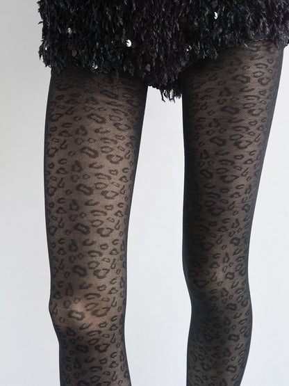 Tights Leopard Slimming Print Retro Black