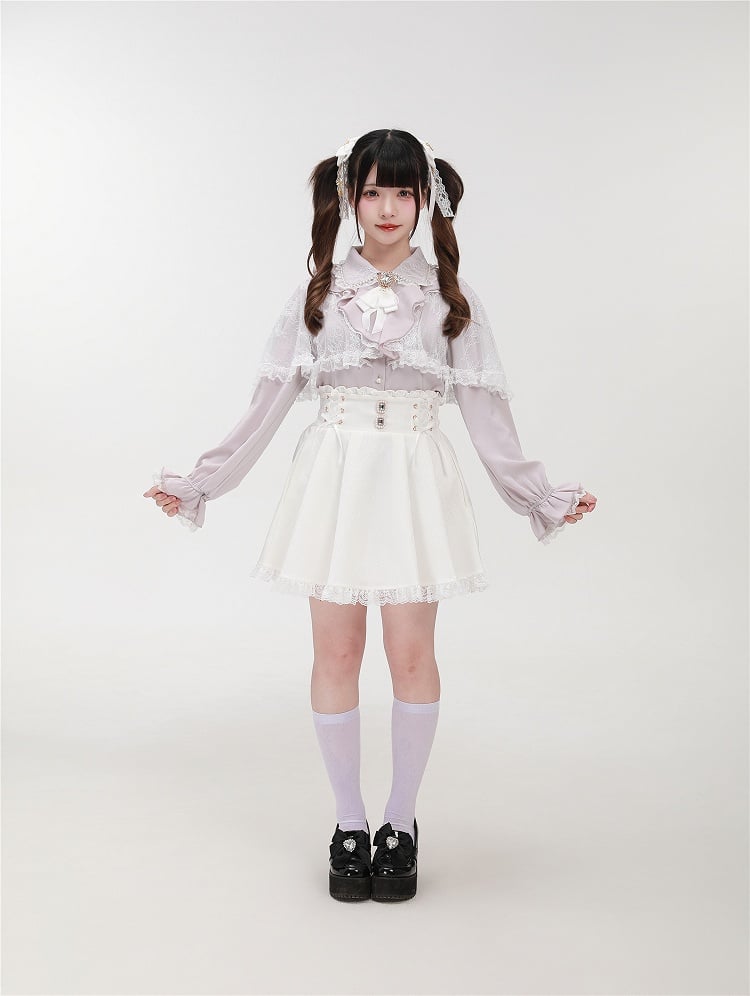 Jirai with Kei Pink Beaded Detachable Cape Blouse Lace Dusty Collar Style