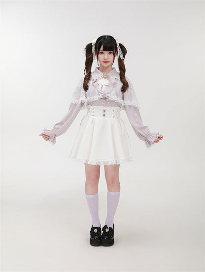 Jirai with Kei Pink Beaded Detachable Cape Blouse Lace Dusty Collar Style