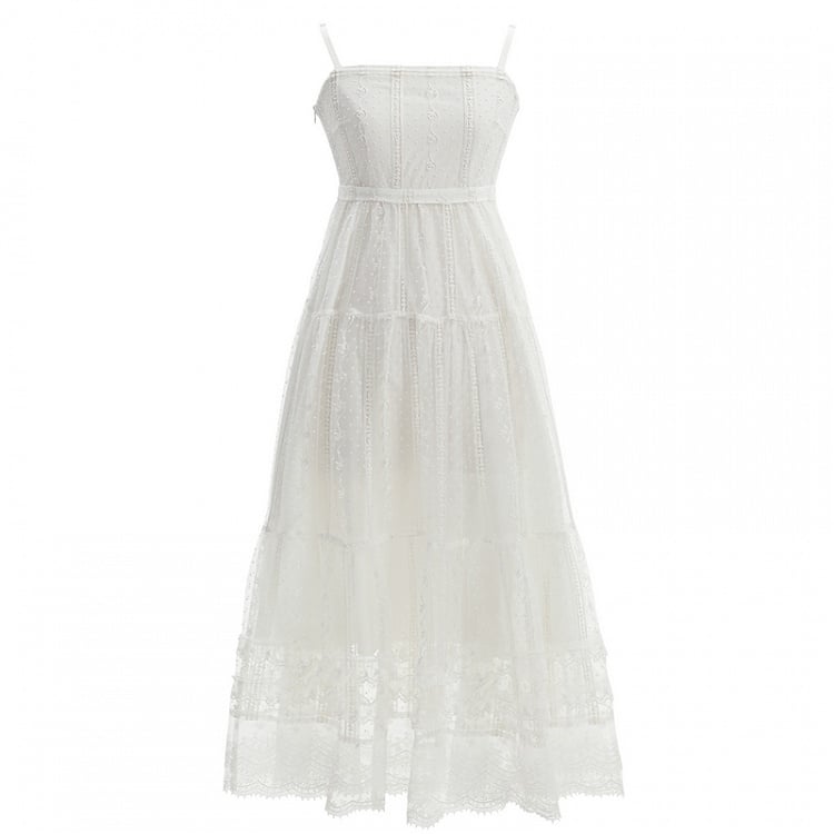Lace Slip Dress Length White High Waist Ankle