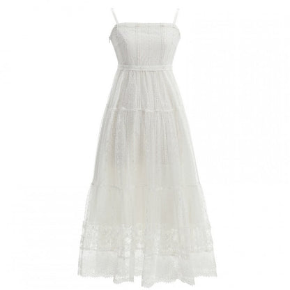 Lace Slip Dress Length White High Waist Ankle