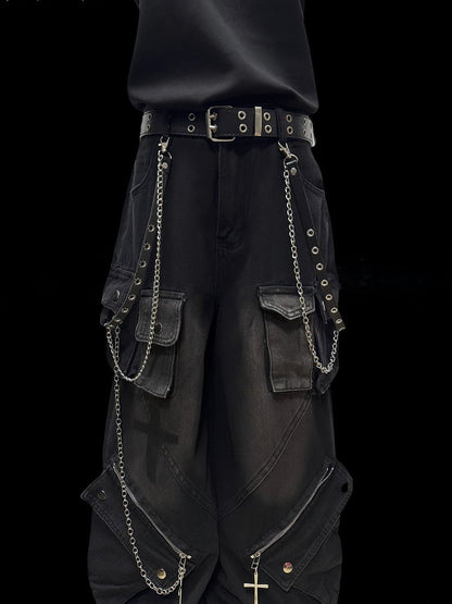 Details Black with Jeans Edge Urban Cargo Faded Zipper Straight-Leg