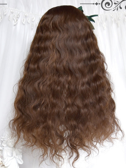 With 60cm Long Curly Bangs Brown Wigs