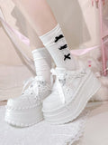 Buttercream White Kawaii Platform Lace-Up Edging Sneakers Classic - Ruffle