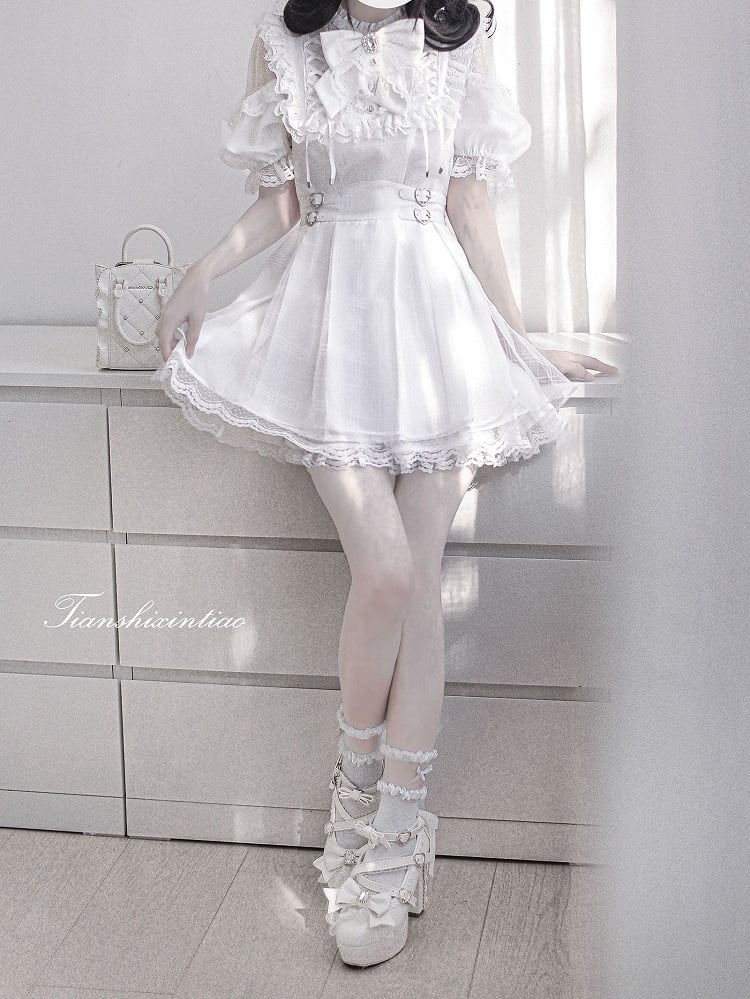 Waist Kei with Dress Neckline Buckles Heart Open Lace-up Jirai Shoulder White