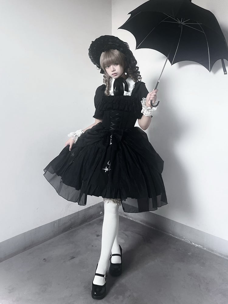Gothic Shirt Collar Short Wings Black Shape Bat Sleeves White