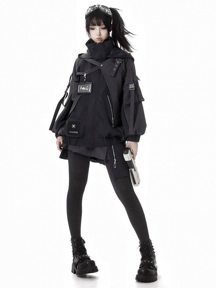 ブラックバックルストラップサイバーパンクスカート