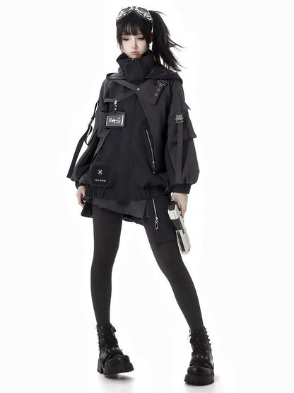 ブラックバックルストラップサイバーパンクスカート