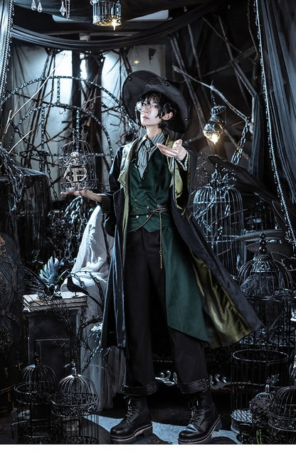 スケールPUスチームパンク柄カフス付きブラックパンツ