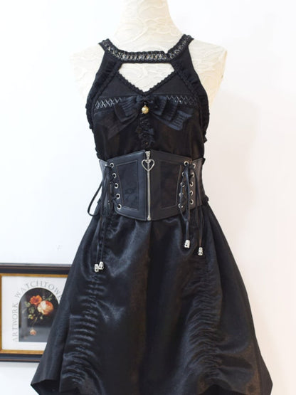 Gothic Schwarzer PU-Korsettgürtel mit Schnürung und Reißverschluss