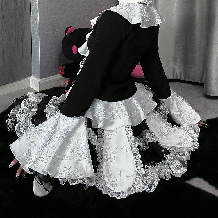 Black Punk Tiered Skirt with Detachable Bunny Ears & Undies