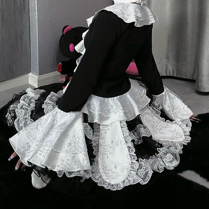 Black Punk Tiered Skirt with Detachable Bunny Ears & Undies