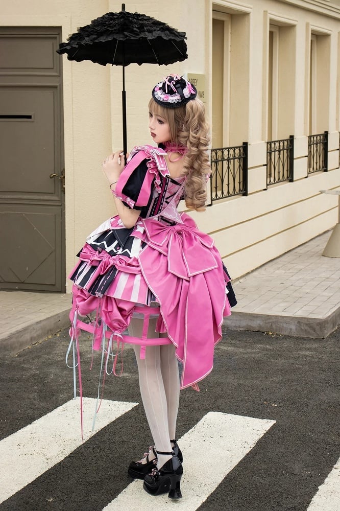 Jumper Embroidery Bunny Black Pink Lolita with Dress Skirt Sleeves Puff and Sweet Circus Detachable