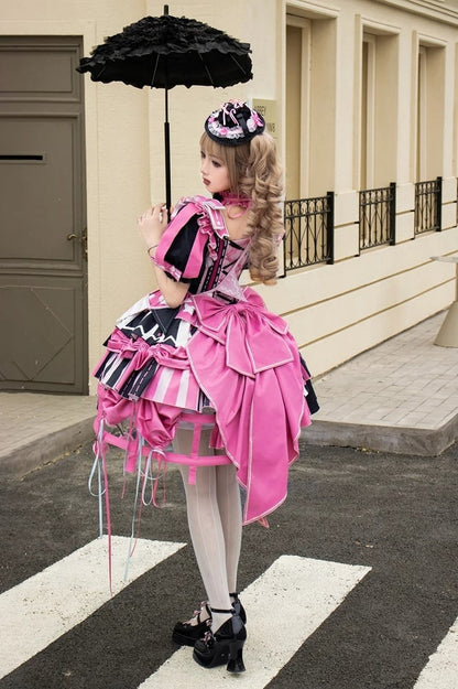Jumper Embroidery Bunny Black Pink Lolita with Dress Skirt Sleeves Puff and Sweet Circus Detachable