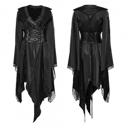 Asymmetric Goth Black Lapel Kimono