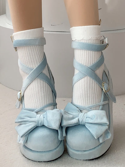 Lolita Mary Bow Blue Janes for Sweet Decor with Platform