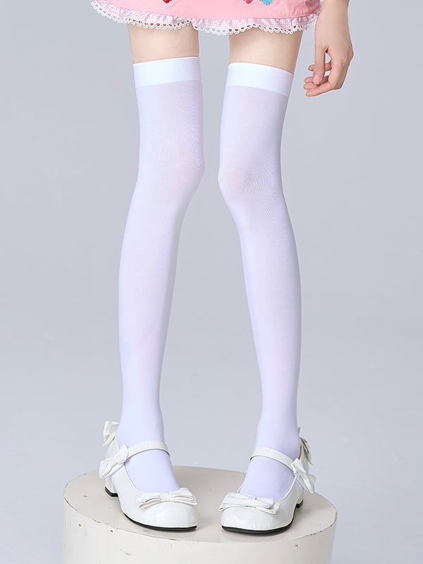White Over 55CM Stockings Velvet Knee
