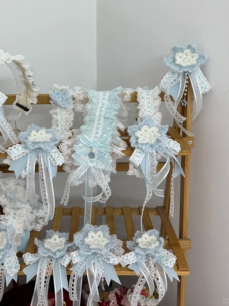 with Knitted Sweet Hairclip Blue Snowflake Lolita Shining Charm White
