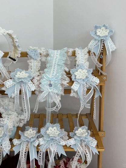 with Knitted Sweet Hairclip Blue Snowflake Lolita Shining Charm White