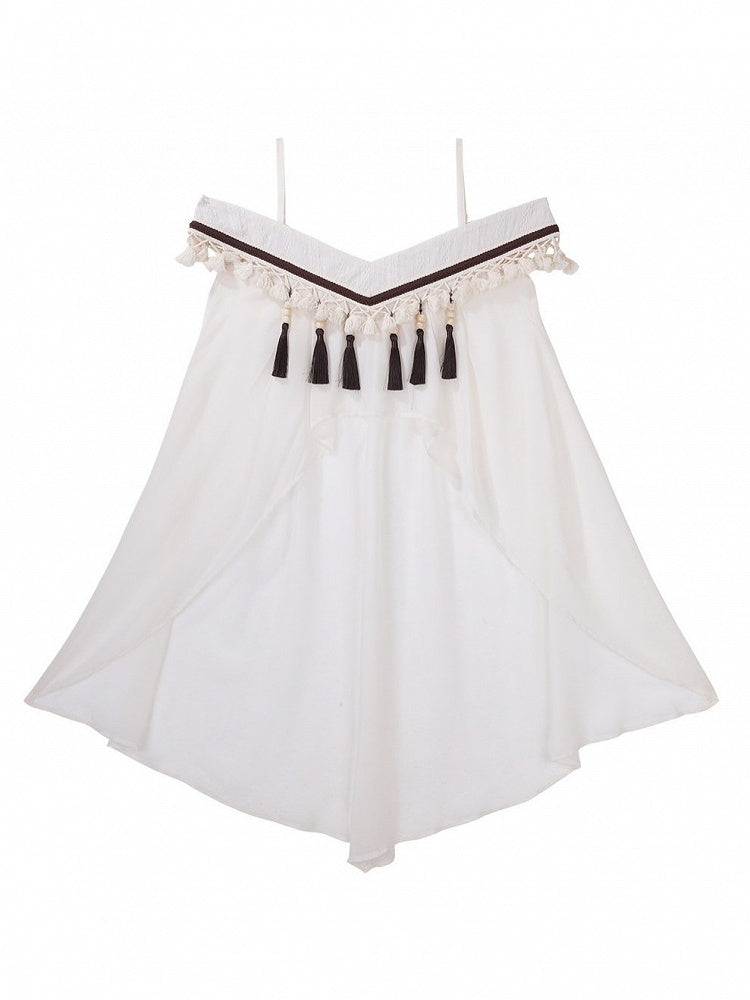 Brown & White Cape + Dress Set with Fringe and Waist Belt - Wasteland Style - Unknown Star