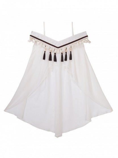 Brown & White Cape + Dress Set with Fringe and Waist Belt - Wasteland Style - Unknown Star