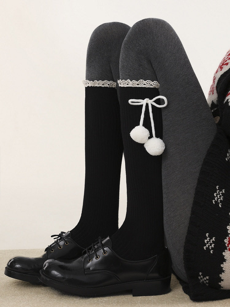 Lolita Socks Calf (5 Decor Colors) Pom-Pom