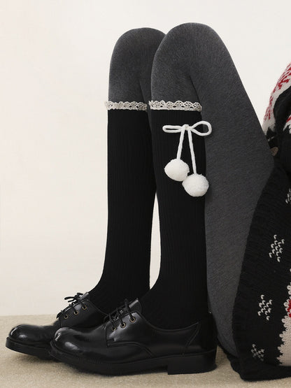 Lolita Socks Calf (5 Decor Colors) Pom-Pom