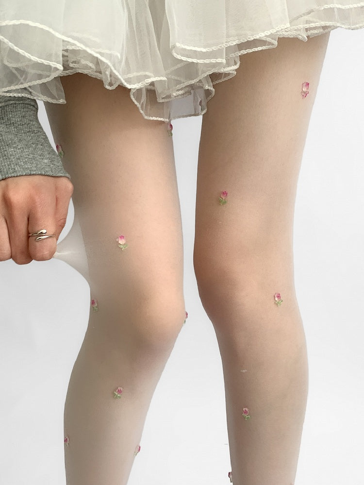 Strumpfhose Beige Tulpendetails
