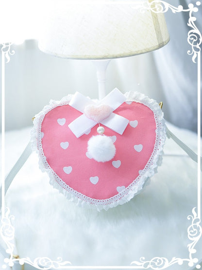 Bunny Design Plush Pink Decorated Beaded Heart-shaped Pattern Crossbody Bag Pompon Heart With