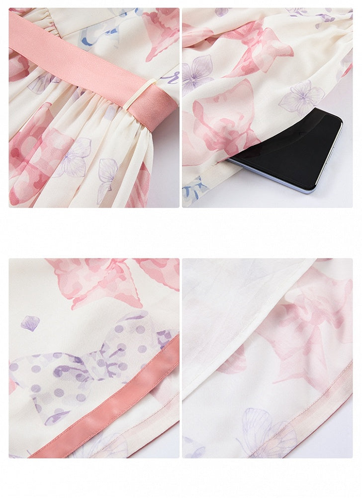 Pink Bowknot Peter Pan Collar Lolita Dress Bows and Butterfly Print One Piece