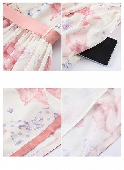 Pink Bowknot Peter Pan Collar Lolita Dress Bows and Butterfly Print One Piece