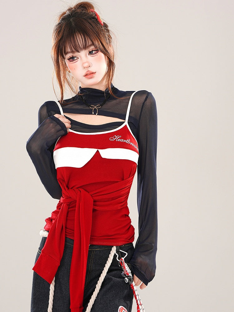 Red/Navy Blue Bold Tie Accent Cami Top