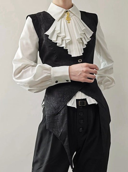 Sleeves Note Jabot Split-Tail White Lolita Musical Elegant Brooch Shirt Tie Long + Ouji