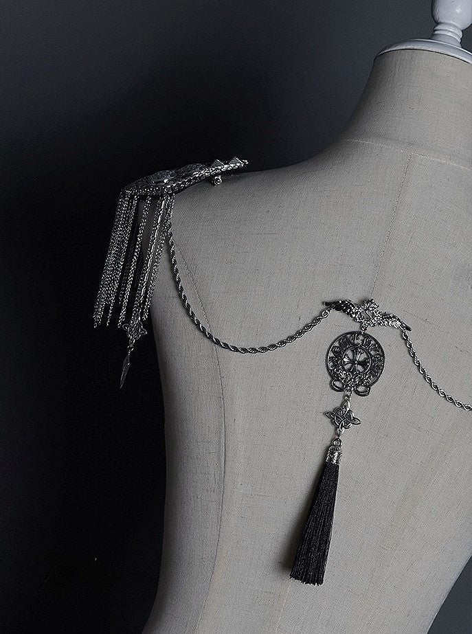 Hanging Tassel Silver with Lolita Chain Back Patch Shoulder Gothic