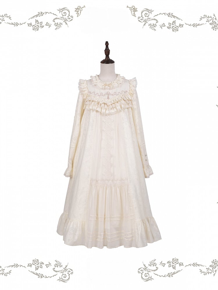 Beige A-line Lace OP Dress - iris de nuit