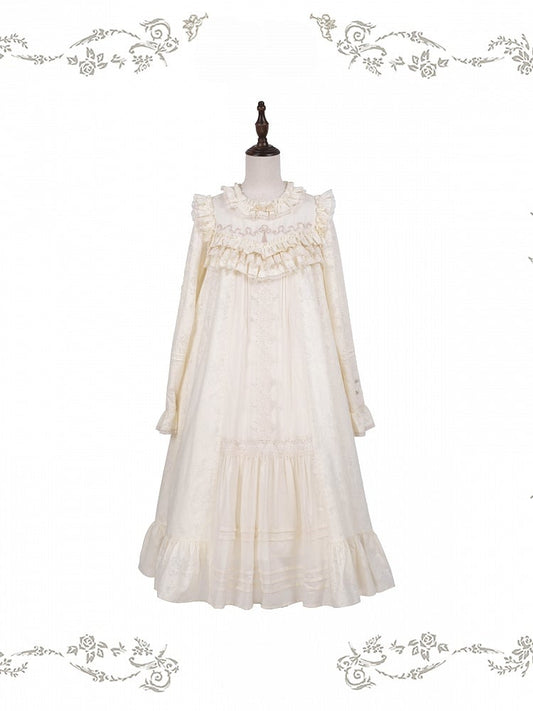 Beige A-line Lace OP Dress - iris de nuit