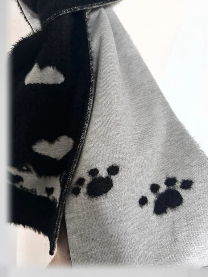 Cat Heart Black Gray and with Scarf Patterns Reversible