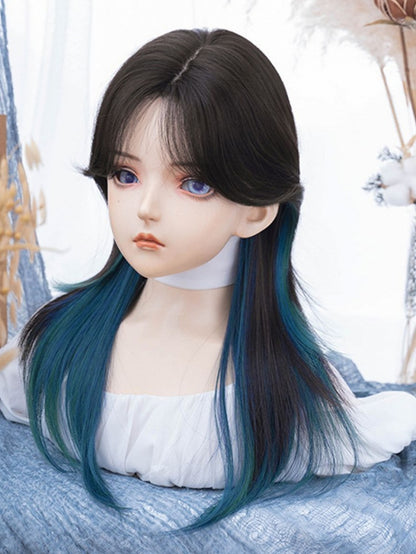 Pony Vorhang Perücke Büste gerade mit unter braun-grün Länge Ombre 63CM