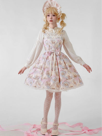 Rabbit Theme Sweet Lolita JSK Dress with Pink Diamond Print
