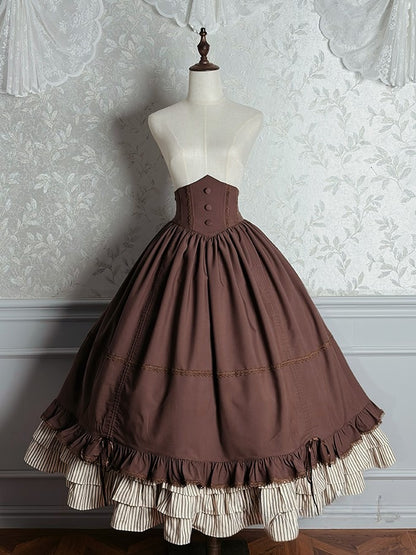 Ruffled Lolita High Boned Brown with Hem Skirt Waist