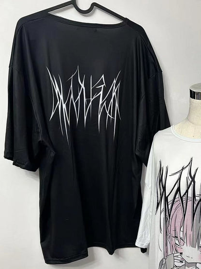 Black Cartoon T-shirt Kei Jirai Print Letter And