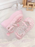Bow Lace - Trim Heart Platform Details Janes Accents Sweet PU Pink Mary with Lolita