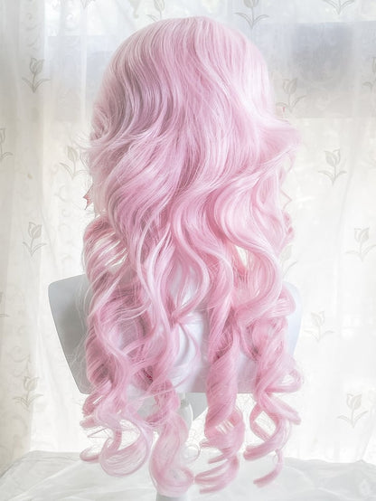 70cmウィッグ付き ピンク前髪 ウェーブ 桜柄