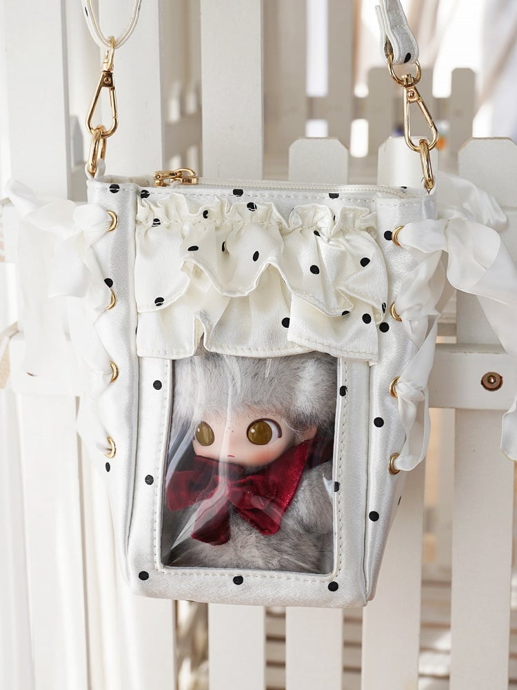 Tri-Color Polka Satin Clear Window Mini Ita Bag - Morning Glory