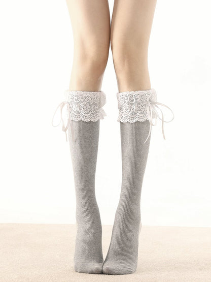 Colors Calf Socks Bow 7 with Lolita Lace Trim Ribbon