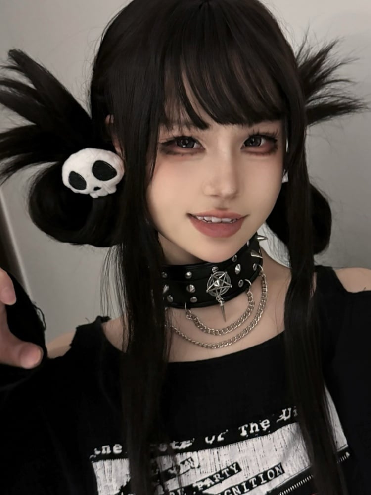 チェーン付きブラックスタッドパンクチョーカー