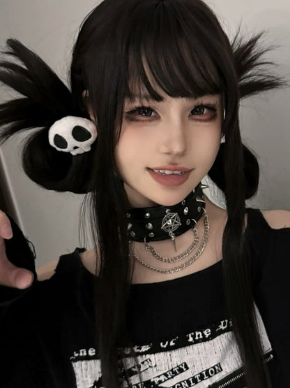 チェーン付きブラックスタッドパンクチョーカー